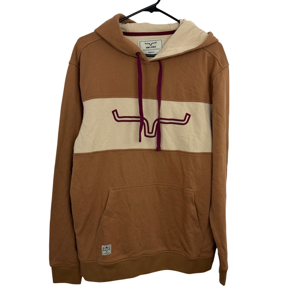 Kimes Ranch Hoodie Mens Medium Brown Colorblock Longhorn Logo Pullover